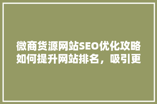 微商货源网站SEO优化攻略如何提升网站排名，吸引更多流量