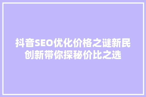 抖音SEO优化价格之谜新民创新带你探秘价比之选