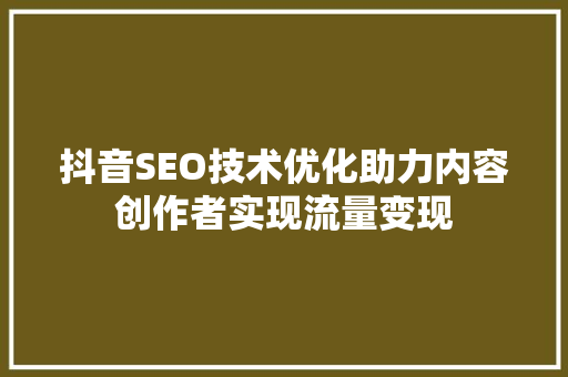 抖音SEO技术优化助力内容创作者实现流量变现