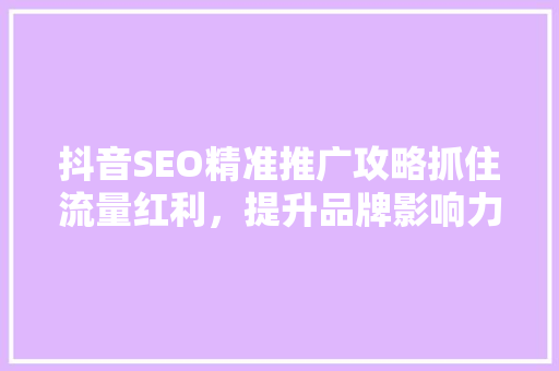 抖音SEO精准推广攻略抓住流量红利，提升品牌影响力