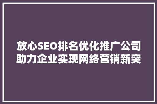 放心SEO排名优化推广公司助力企业实现网络营销新突破