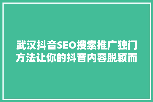 武汉抖音SEO搜索推广独门方法让你的抖音内容脱颖而出