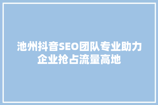 池州抖音SEO团队专业助力企业抢占流量高地