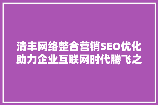 清丰网络整合营销SEO优化助力企业互联网时代腾飞之路