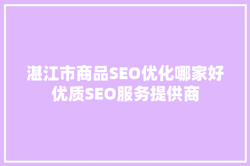 湛江市商品SEO优化哪家好优质SEO服务提供商