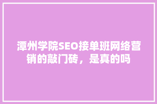 潭州学院SEO接单班网络营销的敲门砖，是真的吗