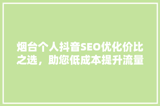 烟台个人抖音SEO优化价比之选，助您低成本提升流量