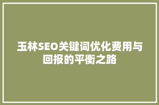 玉林SEO关键词优化费用与回报的平衡之路
