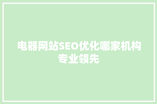 电器网站SEO优化哪家机构专业领先