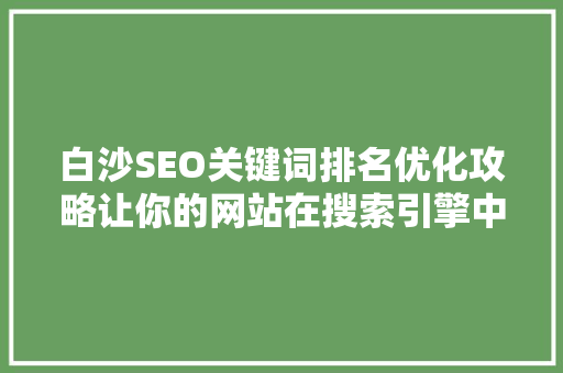 白沙SEO关键词排名优化攻略让你的网站在搜索引擎中脱颖而出