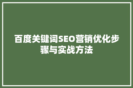 百度关键词SEO营销优化步骤与实战方法