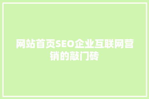 网站首页SEO企业互联网营销的敲门砖