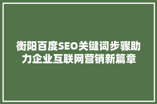 衡阳百度SEO关键词步骤助力企业互联网营销新篇章