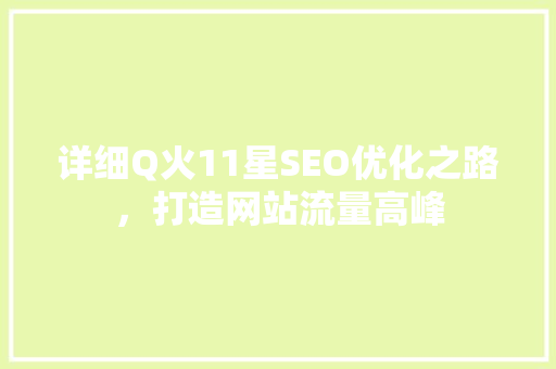 详细Q火11星SEO优化之路，打造网站流量高峰