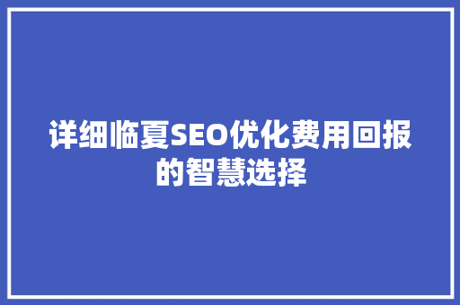 详细临夏SEO优化费用回报的智慧选择