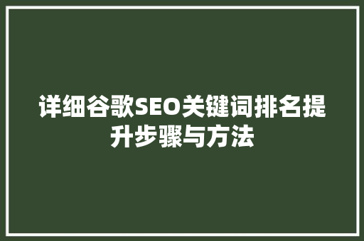 详细谷歌SEO关键词排名提升步骤与方法  第1张