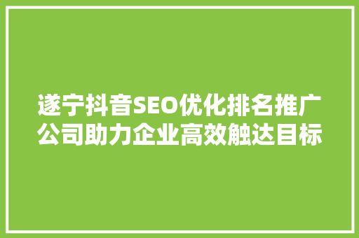 遂宁抖音SEO优化排名推广公司助力企业高效触达目标客户，提升品牌影响力
