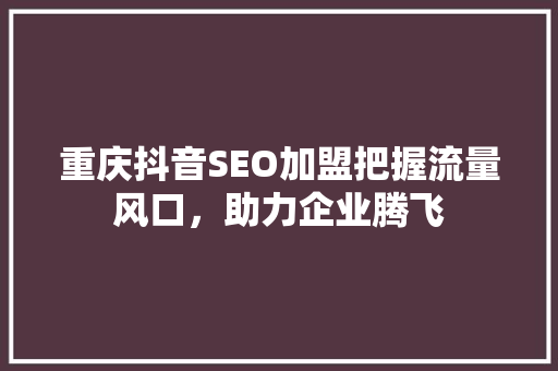 重庆抖音SEO加盟把握流量风口，助力企业腾飞