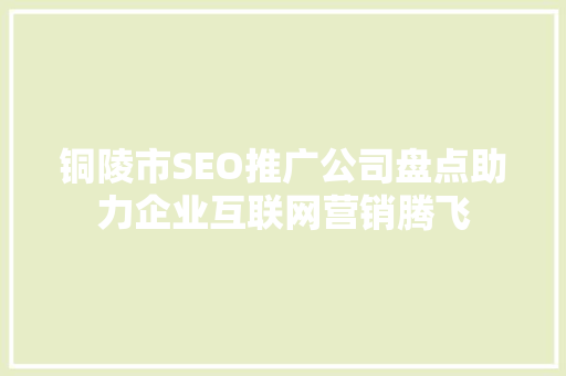 铜陵市SEO推广公司盘点助力企业互联网营销腾飞