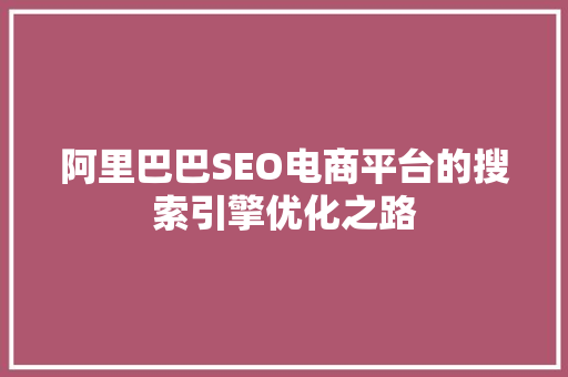 阿里巴巴SEO电商平台的搜索引擎优化之路