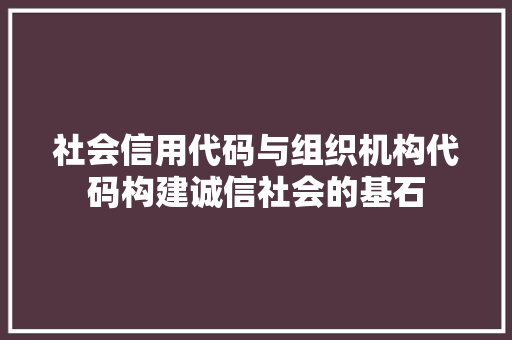 社会信用代码与组织机构代码构建诚信社会的基石