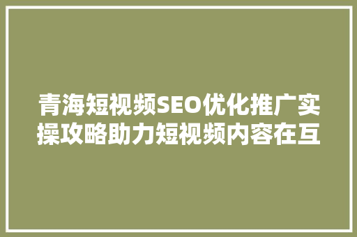 青海短视频SEO优化推广实操攻略助力短视频内容在互联网上脱颖而出