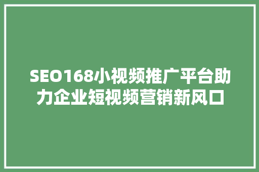 SEO168小视频推广平台助力企业短视频营销新风口