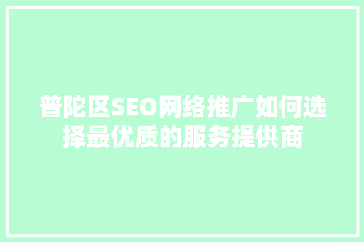 普陀区SEO网络推广如何选择最优质的服务提供商