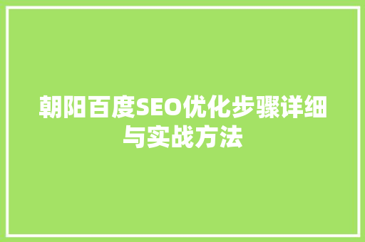 朝阳百度SEO优化步骤详细与实战方法