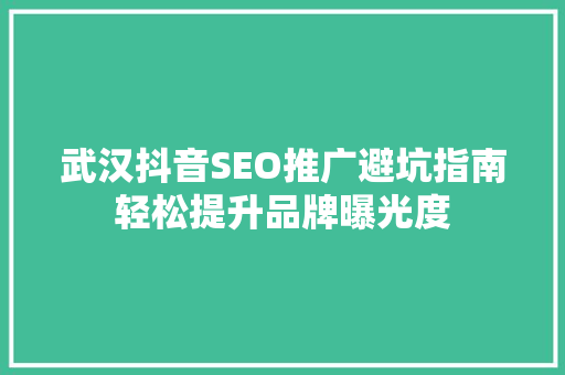 武汉抖音SEO推广避坑指南轻松提升品牌曝光度