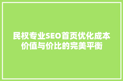 民权专业SEO首页优化成本价值与价比的完美平衡
