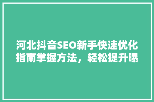 河北抖音SEO新手快速优化指南掌握方法，轻松提升曝光率