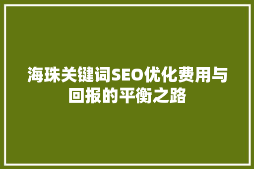 海珠关键词SEO优化费用与回报的平衡之路