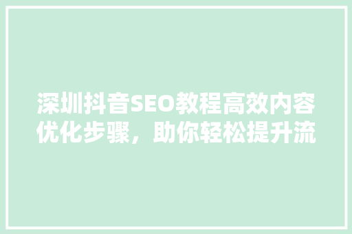 深圳抖音SEO教程高效内容优化步骤，助你轻松提升流量