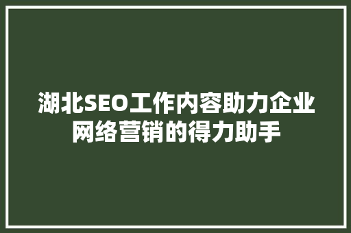湖北SEO工作内容助力企业网络营销的得力助手