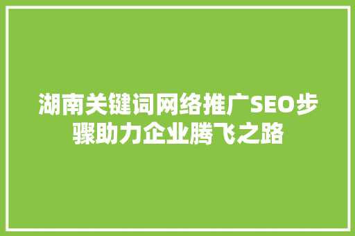 湖南关键词网络推广SEO步骤助力企业腾飞之路