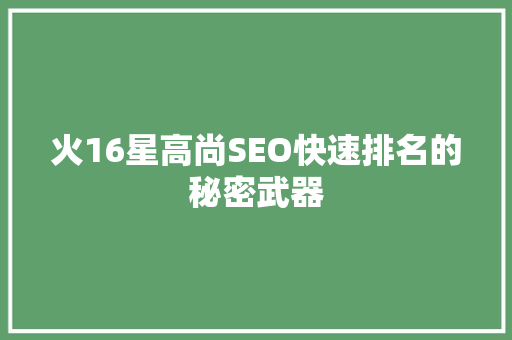 火16星高尚SEO快速排名的秘密武器