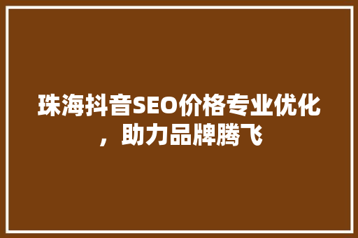珠海抖音SEO价格专业优化，助力品牌腾飞