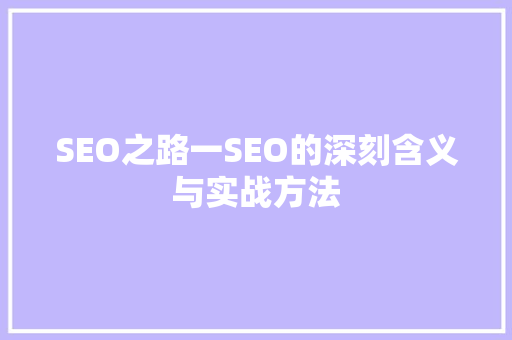 SEO之路一SEO的深刻含义与实战方法