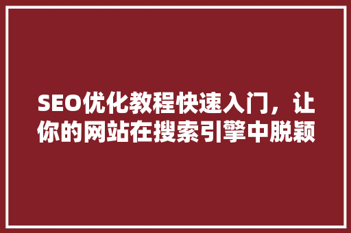 SEO优化教程快速入门，让你的网站在搜索引擎中脱颖而出