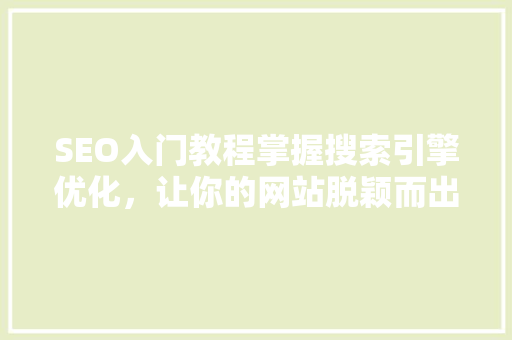 SEO入门教程掌握搜索引擎优化，让你的网站脱颖而出