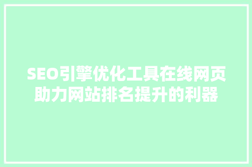 SEO引擎优化工具在线网页助力网站排名提升的利器
