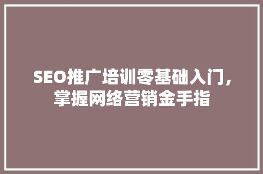 SEO推广培训零基础入门，掌握网络营销金手指