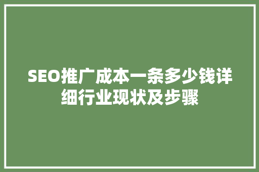 SEO推广成本一条多少钱详细行业现状及步骤