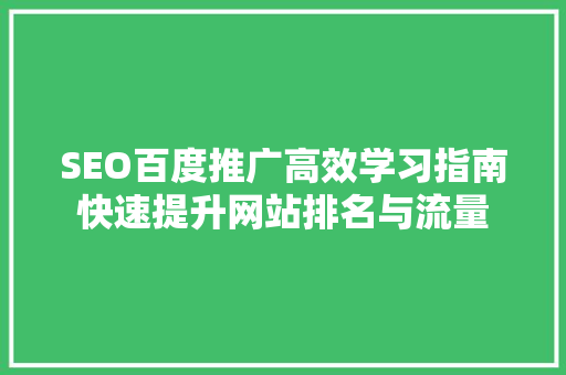 SEO百度推广高效学习指南快速提升网站排名与流量