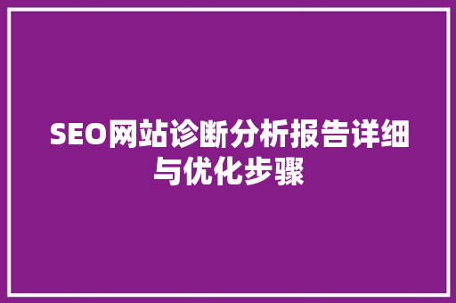 SEO网站诊断分析报告详细与优化步骤