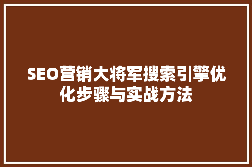 SEO营销大将军搜索引擎优化步骤与实战方法