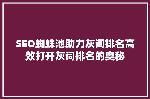 SEO蜘蛛池助力灰词排名高效打开灰词排名的奥秘
