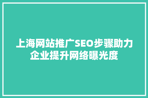 上海网站推广SEO步骤助力企业提升网络曝光度