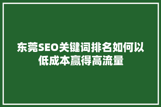 东莞SEO关键词排名如何以低成本赢得高流量
